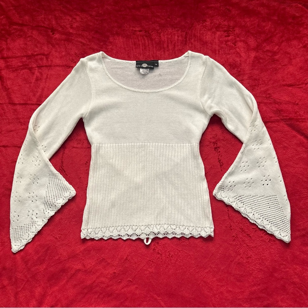 90s Deadstock White Cream Fairy Goth Bell Sleeve Knit Top